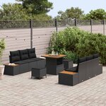 vidaXL Ensemble de canapé de jardin avec coussin 9 Pièces Noir Poly rotin