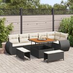 vidaXL Ensemble de Canapés de Jardin 9 Pièces avec Coussins Poly Rattan Noir Acacia