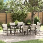 vidaXL Set de Salle à Manger de Jardin 7 pièces avec Coussins en Rattan Poly Marron