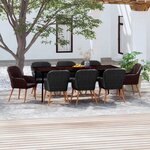 vidaXL Ensemble de salle à manger de jardin avec coussins 9 Pièces Noir