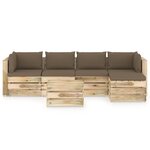 vidaXL Salon de jardin 6 Pièces avec coussins Bois imprégné de vert