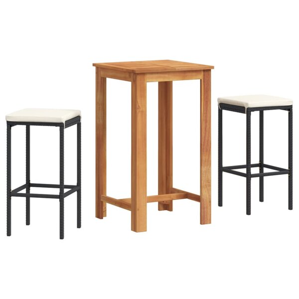 vidaXL Ensemble de bar de jardin 3 Pièces noir bois massif acacia rotin