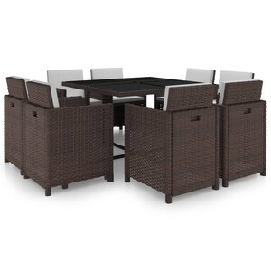 vidaXL Ensemble à manger d'extérieur avec coussins 9Pièces Résine tressée