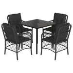 vidaXL Ensemble à manger de jardin coussins 5Pièces Noir Résine tressée