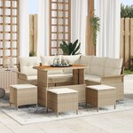 Ensemble de canapé de jardin 9 pièces avec coussins beige en poly rotin acacia