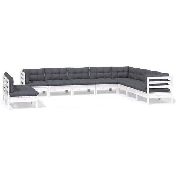 vidaXL Salon de jardin 10 Pièces avec coussins blanc bois de pin massif