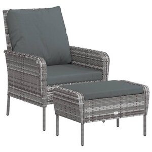 vidaXL Chaise de jardin avec tabouret gris résine tressée