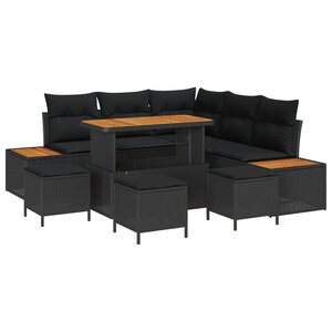 vidaXL Ensemble de canapé de jardin avec coussin 9 Pièces Noir