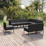 vidaXL Salon de jardin 9 Pièces avec coussins Résine tressée Noir