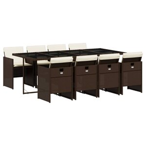 vidaXL Ensemble à manger de jardin et coussins 9 Pièces marron poly rotin