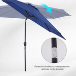 Parasol en métal rond polyester 180g/m² manivelle inclinable Ø 3 x 2 45 m bleu