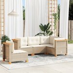 vidaXL Salon de jardin avec coussins 5 Pièces beige résine tressée