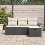 vidaXL Ensemble de canapé de jardin 4 Pièces Noir et crème Poly rotin