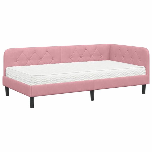 vidaXL Cadre de lit d'angle avec matelas Rose 90 x 190 cm Velours