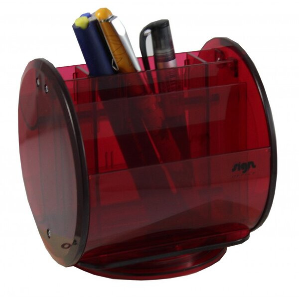 Pot crayons multi-fonctions rotatif rouge - sign office