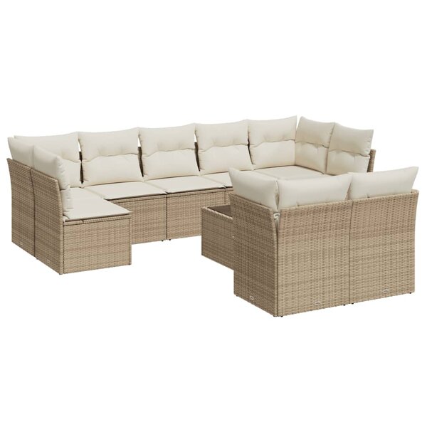 vidaXL Salon de jardin avec coussins 10 Pièces beige résine tressée