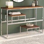 vidaXL Table console argenté inox et bois de mélèze massif
