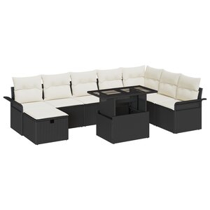 Ensemble de canapé de jardin vidaXL 9 pièces avec coussins - Rotin noir