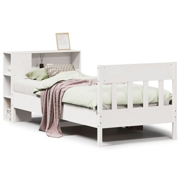 vidaXL Lit bibliothèque sans matelas blanc 75x190cm bois de pin massif