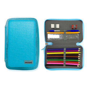 Trousse plumier liderpapel grande 4 étages 65 pièces dim. 210x135x75mm coloris bleu ciel