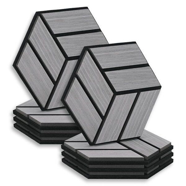 8 Panneaux muraux 30x26 hexagone gris bois