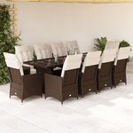 vidaXL Ensemble de bistro de jardin 11 Pièces coussins marron poly rotin
