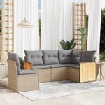 vidaXL Salon de jardin avec coussins 5 Pièces beige résine tressée