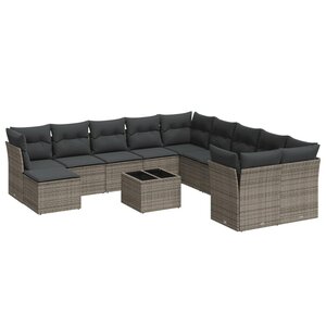 vidaXL Salon de jardin avec coussins 12 Pièces gris résine tressée