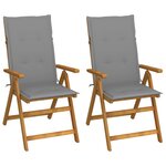 vidaXL Fauteuils pliants inclinables (lot de 2) avec coussins  en bois d'acacia massif