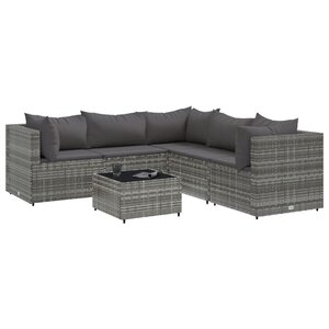 vidaXL Salon de jardin 6 Pièces avec coussins Gris Résine tressée