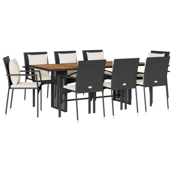 vidaXL Ensemble à manger de jardin 9Pièces coussins noir résine tressée