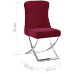 vidaXL Chaise à dîner Rouge bordeaux 53x52x98 cm Velours et inox