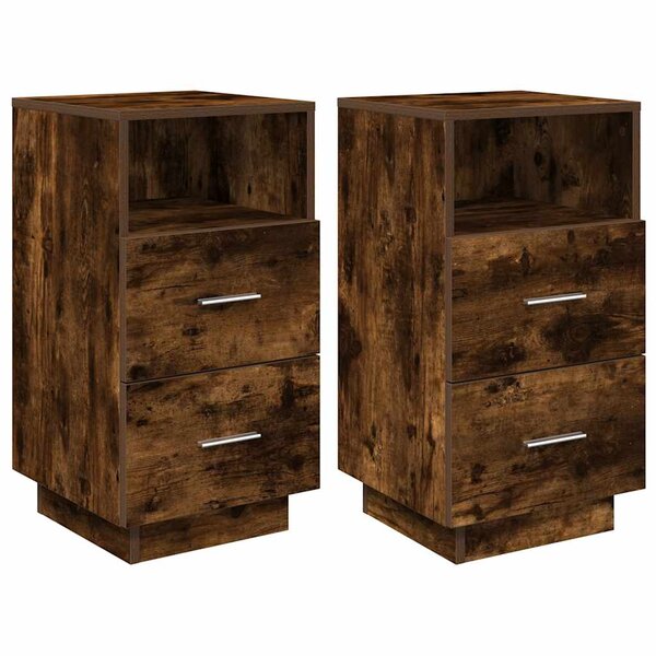 vidaXL Tables de chevet 2 Pièces avec 2 tiroirs chêne fumé 36x36x68 cm