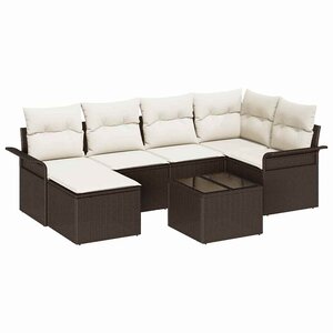 vidaXL Ensemble de canapé de jardin 7 Pièces Marron Poly rotin
