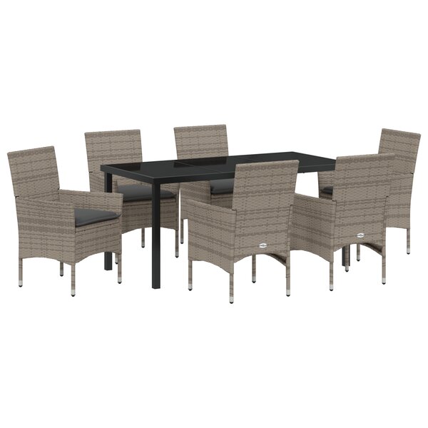 vidaXL Ensemble de salle à manger de jardin 7 pièces avec coussins gris en poly rotin
