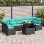 vidaXL Ensemble de canapé de jardin 8 Pièces Noir et Bleu polyrotin