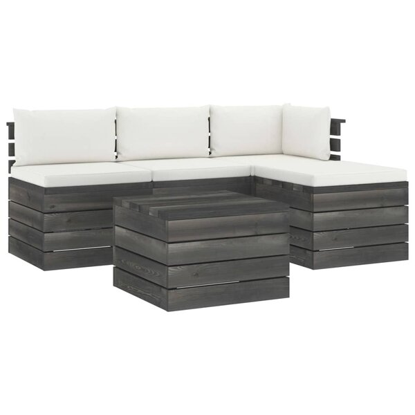 vidaXL Salon palette de jardin 5 Pièces avec coussins Bois de pin massif