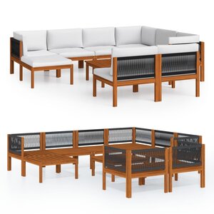 vidaXL Salon de jardin 10 Pièces avec coussins Crème Bois d'acacia solide