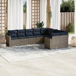 vidaXL Salon de jardin 9 Pièces avec coussins gris résine tressée