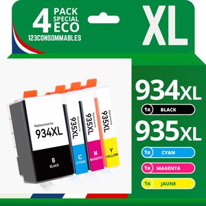 123CONSOMMABLES - 934XL 935XL - Cartouches d'encre Compatible pour HP 934 XL 935 XL pour HP Officejet Pro 6230 6830 Officejet 6820 (pack de 4)