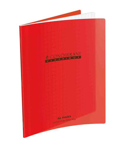 Cahier 24 x 32 96 pages grands carreaux couverture polypro rouge CONQUÉRANT