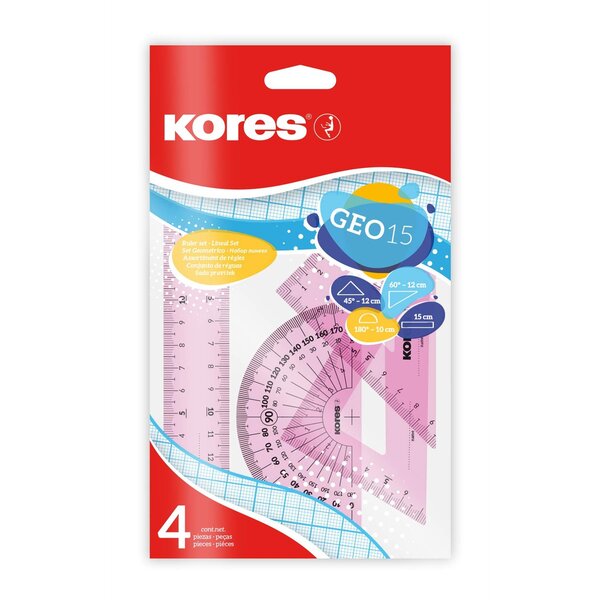 Kit de géometrie GEO15  4 pièces  assorti KORES