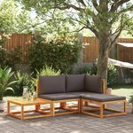vidaXL Salon de jardin avec coussins 4 Pièces bois d'acacia massif