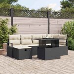 vidaXL Ensemble de canapé de jardin avec coussin 7 Pièces Noir Poly rotin