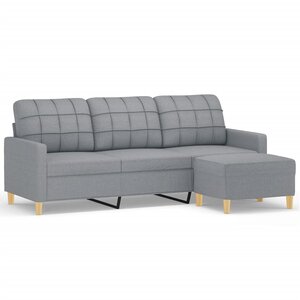 vidaXL Canapé à 3 places avec repose-pieds Gris clair 180 cm Tissu