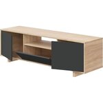 Meuble TV ZAIRA - Mélaminé Anthracite et chêne - 3 Portes - 150 x 41 x 46 cm