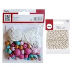 Kit perles de couleur et ficelles pour suspension en Macramé + Ficelle dorée & blanche 15 m