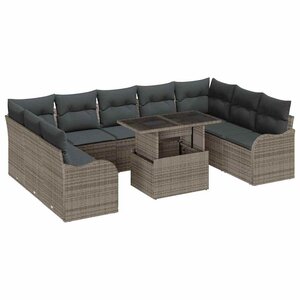 vidaXL Ensemble de canapé de jardin 10 Pièces Gris Poly Rattan