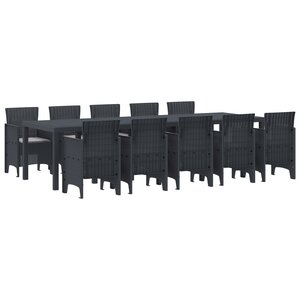 Set de Salle à Manger de Jardin de 11 Pièces avec Coussins Anthracite Poly Rattan