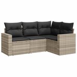 vidaXL Salon de jardin 4 Pièces avec coussins gris clair résine tressée